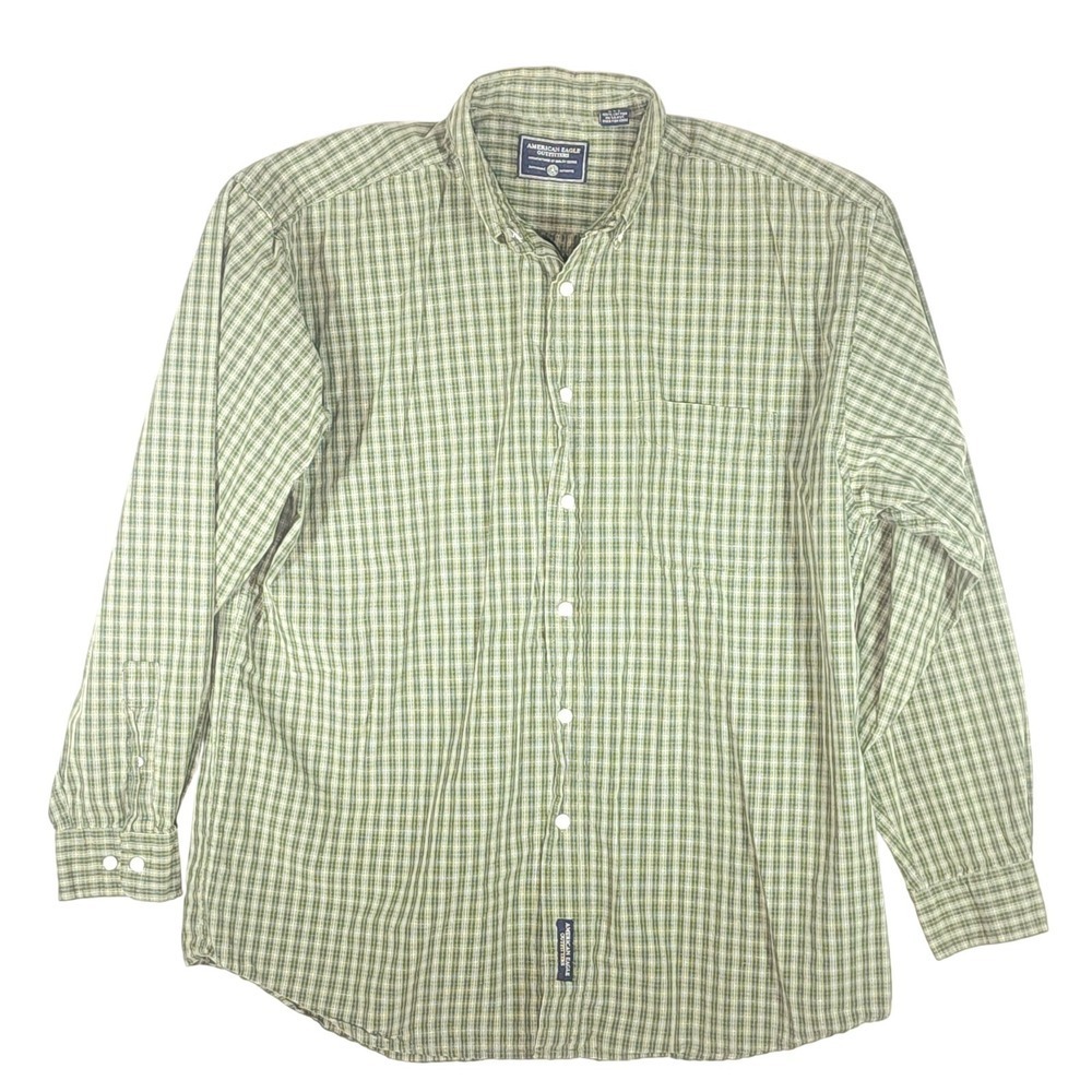 American Eagle Outfitters Shirt Mens‎ Large Green Check Long Sleeve Button Up